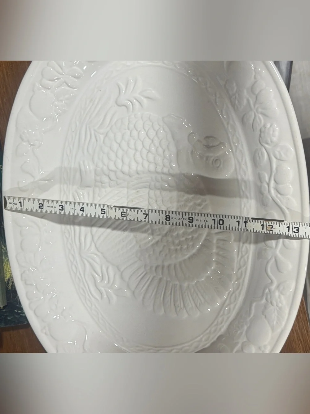 Embossed Cream Ceramic Turkey Serving Platter - Classic Holiday Serveware